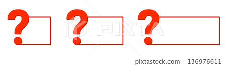 Three red question marks with frames on white background Three red question marks with frames on white background 136976611