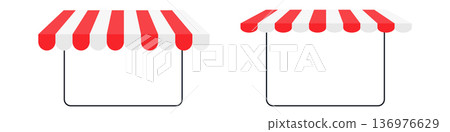 Red and white striped awnings with black frames 136976629