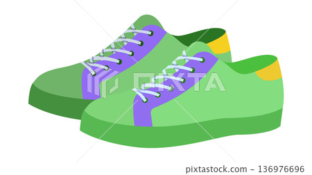 Low top sneakers shoe flat pair. Comfortable casual footwear for daily wear, campus life, relaxed wardrobe man woman.  136976696