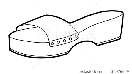 Clog sandal shoe women single line. Platform slide sandal for vacation poolside relaxed look. Technical Clog sandal shoe women single line. Platform slide sandal for vacation poolside relaxed look. Technical 136976699