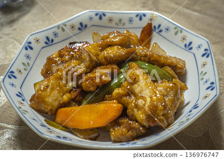 Freshly made sweet and sour pork dinner Freshly made sweet and sour pork dinner 136976747