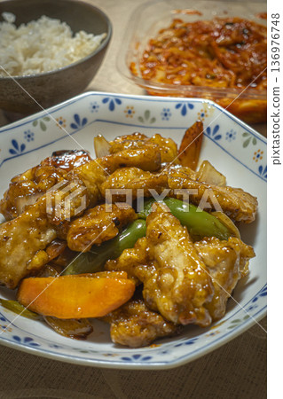 Freshly made sweet and sour pork dinner Freshly made sweet and sour pork dinner 136976748