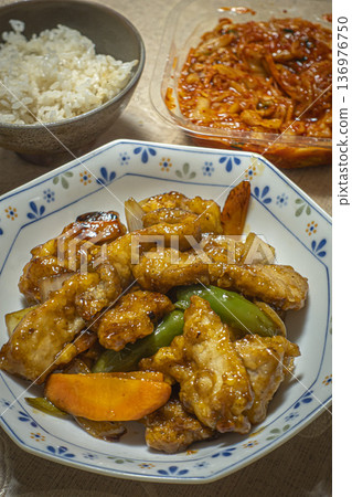 Freshly made sweet and sour pork dinner Freshly made sweet and sour pork dinner 136976750