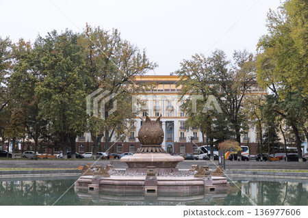 Cotton-shaped fountain in the square in front of the Navoi Theatre Cotton-shaped fountain in the square in front of the Navoi Theatre 136977606