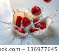新鮮草莓落入牛奶杯中—高速影像 136977645