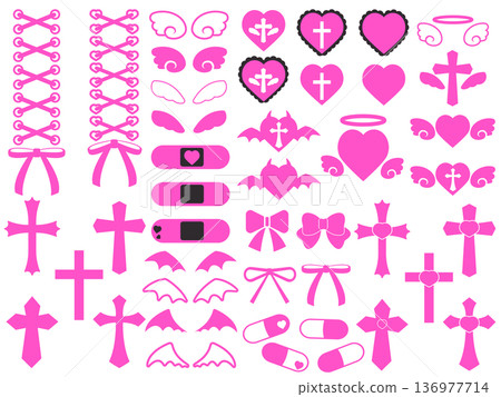 Sickly cute illustration material set 136977714