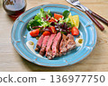 Beef tenderloin steak and red wine. 136977750