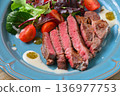 Beef tenderloin steak and red wine. 136977753