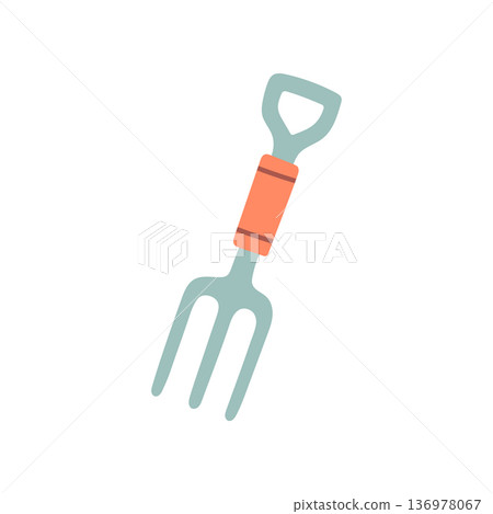 Flat vector garden fork with pastel colors in a minimalist style. Perfect for gardening, spring planting, landscaping designs, eco themes, farming visuals, and home garden projects Flat vector garden fork with pastel colors in a minimalist style. Perfect for gardening, spring planting, landscaping designs, eco themes, farming visuals, and home garden projects 136978067