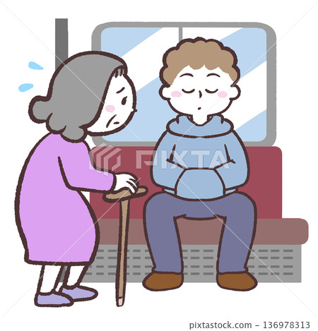 Illustration of a senior woman having trouble finding a seat in the car Illustration of a senior woman having trouble finding a seat in the car 136978313