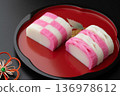 Red and white kamaboko on a plate 136978612