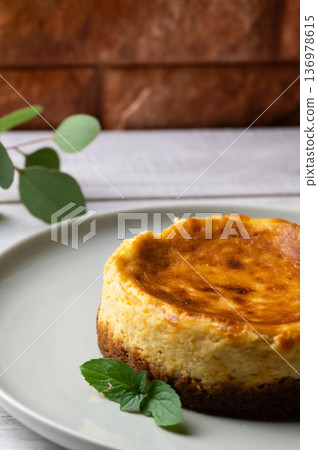 Close-up of a whole tofu cheesecake Close-up of a whole tofu cheesecake 136978615