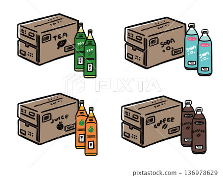 紙板和各種飲料塑膠瓶插圖集 136978629