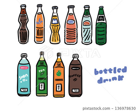 各種飲料瓶和塑膠瓶插圖集 136978630