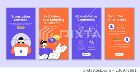 Flat Cartoon Hand Drawn Translation Service Social Media Stories Template Illustration Flat Cartoon Hand Drawn Translation Service Social Media Stories Template Illustration 136978681