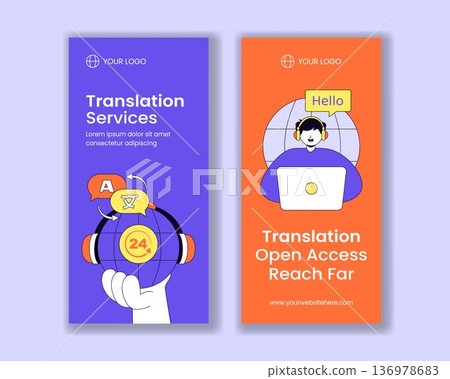 Vertical Banner Translation Service Flat Cartoon Hand Drawn Template Illustration 136978683