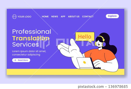 Translation Service Social Media Landing Page Flat Cartoon Hand Drawn Illustration Translation Service Social Media Landing Page Flat Cartoon Hand Drawn Illustration 136978685