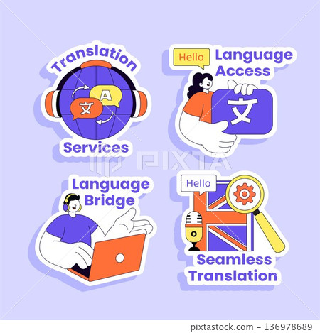 Translation Service Label Flat Cartoon Hand Drawn Background Illustration Template 136978689