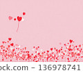 Many red, pink and white heart shapes floating from bottom to top on a pale pink background 136978741