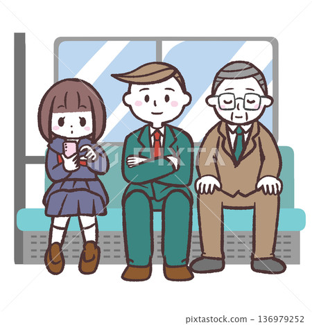 乘客並排坐著的插圖 136979252