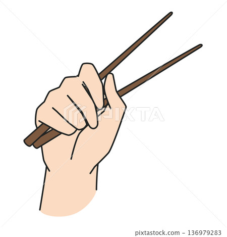 Illustration of a hand holding chopsticks incorrectly 136979283