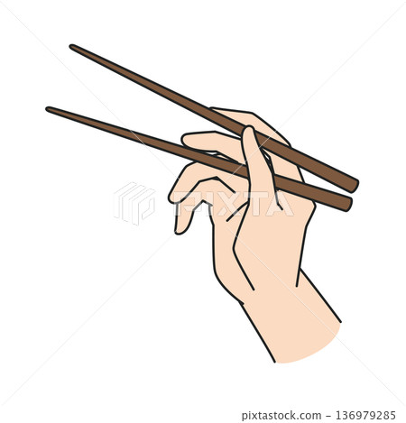 Illustration of a hand holding chopsticks 136979285