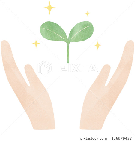 Watercolor illustration of a leaf floating in the palm of your hand | Environmental protection, sustainability, growth, SDGs, nature Watercolor illustration of a leaf floating in the palm of your hand | Environmental protection, sustainability, growth, SDGs, nature 136979458
