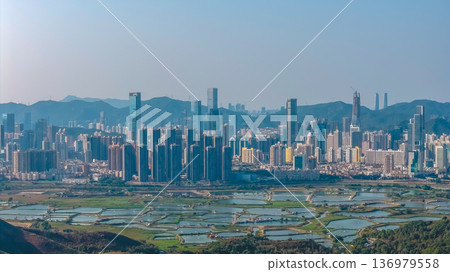 Ma Tso Lung wetlands overlooking towering Shenzhen urban skyline Feb 18 2026 Ma Tso Lung wetlands overlooking towering Shenzhen urban skyline Feb 18 2026 136979558