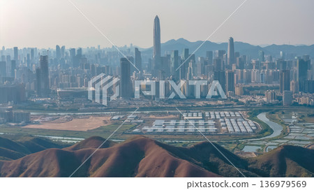 Lok Ma Chau Loop development zone near Shenzhen skyline Feb 18 2026 136979569