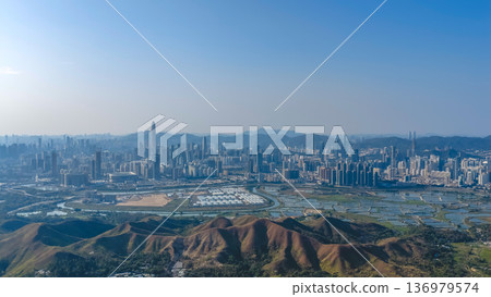 Lok Ma Chau Loop development zone near Shenzhen skyline Feb 18 2026 Lok Ma Chau Loop development zone near Shenzhen skyline Feb 18 2026 136979574