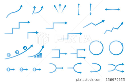 適用於網頁和應用程式介面的藍色漸變細線箭頭集 136979655