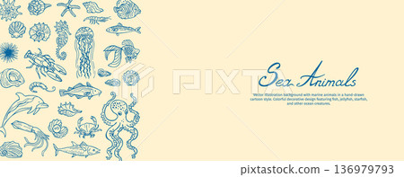 Underwater World Ocean Sea Fish Template Hand Drawn Design For Hand Drawn Marine Modern Life Art 136979793