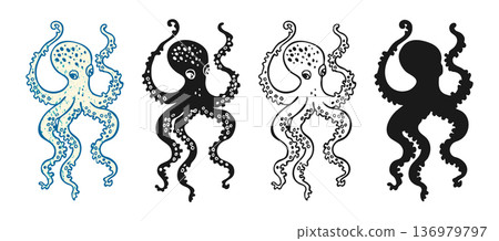 Octopus Illustration Vintage Hand Drawn Sea Creature Nautical Marine Monster Ocean Animal Octopus Illustration Vintage Hand Drawn Sea Creature Nautical Marine Monster Ocean Animal 136979797