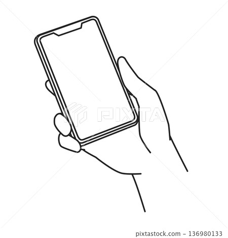 手持智慧型手機的手的線條畫插圖 手持智慧型手機的手的線條畫插圖 136980133