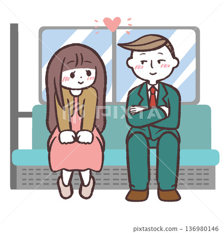 車內一對男女互相凝視的插圖 136980146