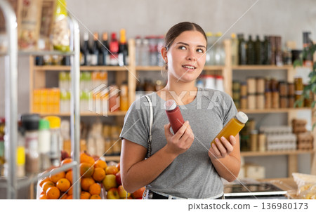 Woman choosing smoothie 136980173