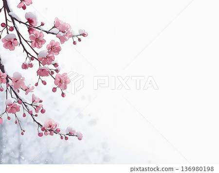 雪中盛開的梅花 136980198