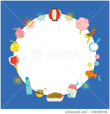 Summer festival hand-drawn illustration round frame festival stall simple material Summer festival hand-drawn illustration round frame festival stall simple material 136980496