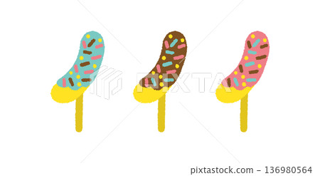 Chocolate banana set illustration summer festival food stall colorful hand drawn simple 136980564