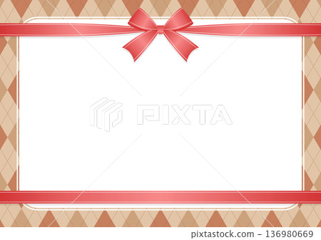 Autumn brown argyle check and red ribbon frame decorative frame message card vector illustration background material Autumn brown argyle check and red ribbon frame decorative frame message card vector illustration background material 136980669