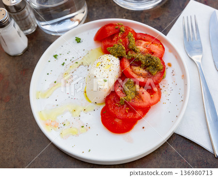 Appetizing caprese salad served on plate - Italian cuisine 136980713