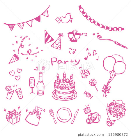 Hand-drawn party line art set - pink Hand-drawn party line art set - pink 136980872