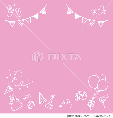 Pink party background with copy space. Hand-drawn doodle vector material. 136980873