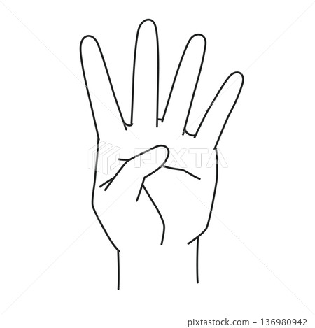 左手數到4的線條畫插圖 136980942