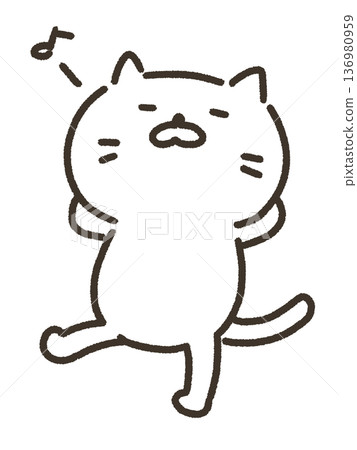 一隻嗡嗡叫的貓的線條畫插圖 136980959