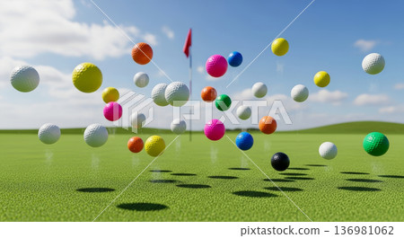 Green golf course grass and a jumping golf ball Green golf course grass and a jumping golf ball 136981062
