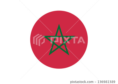 Morocco Flag Emblem Inside Red Circle With Green Five-Point Star Symbolizing National Identity 136981389