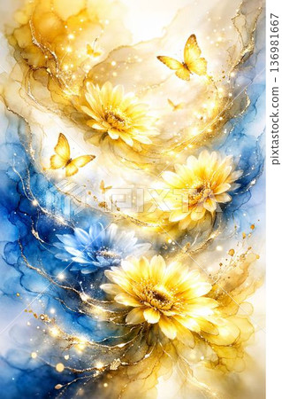 蝴蝶和花朵背景素材 136981667