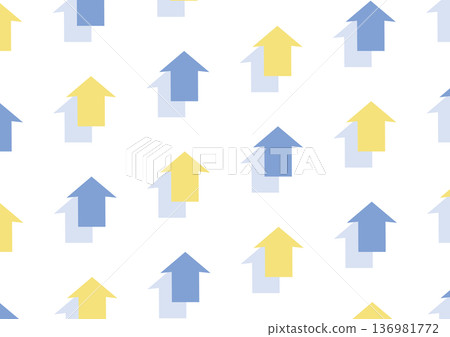 [Transparent background] A design with yellow and blue upward arrows lined up in a regular pattern 136981772