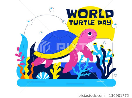 World Turtle Day Celebration Vector Illustration Featuring Sea Turtle and Ocean Elements for Environmental Awareness Campaign Background World Turtle Day Celebration Vector Illustration Featuring Sea Turtle and Ocean Elements for Environmental Awareness Campaign Background 136981773